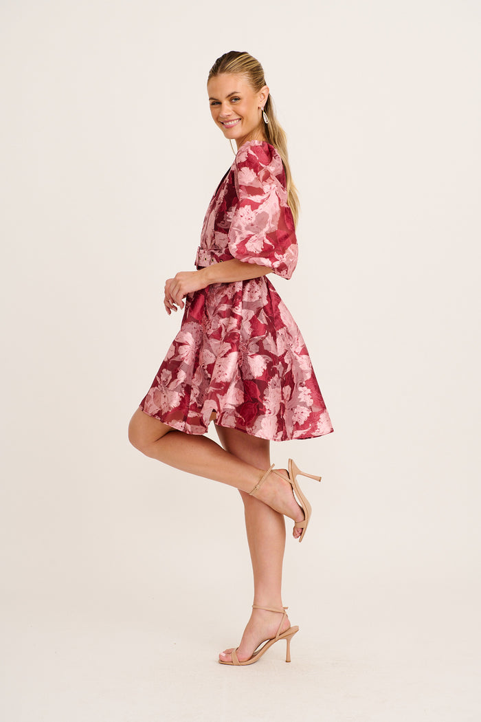 Love Emotions Dress in Wine Floral Organza side