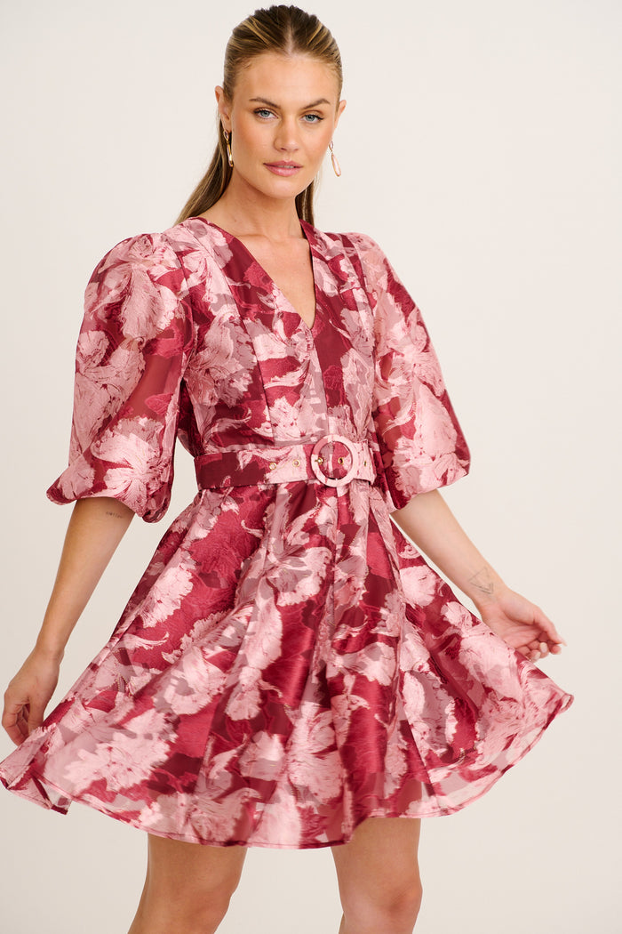 Love Emotions Dress in Wine Floral Organza front