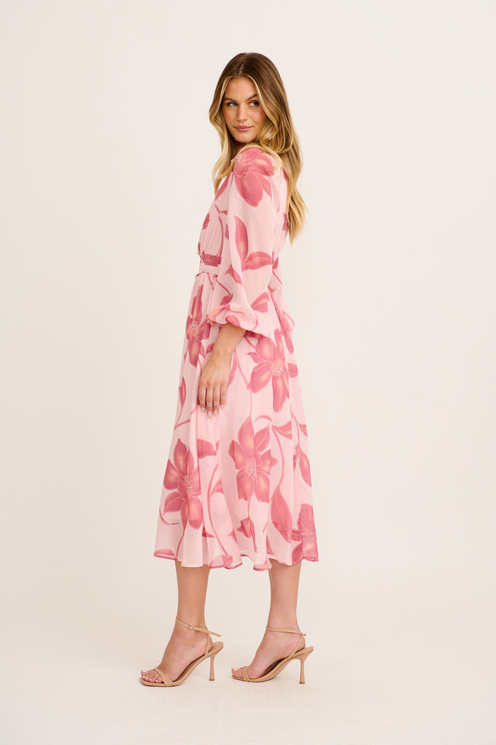 Lustre Midi Dress In Pink Floral Chiffon side