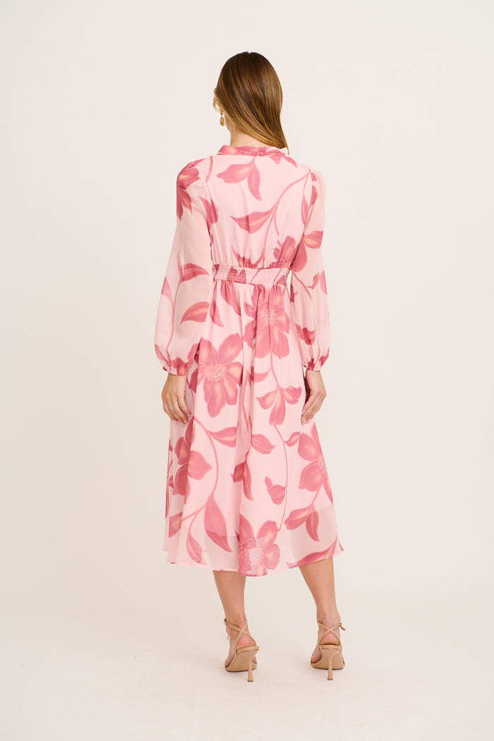 Lustre Midi Dress In Pink Floral Chiffon back