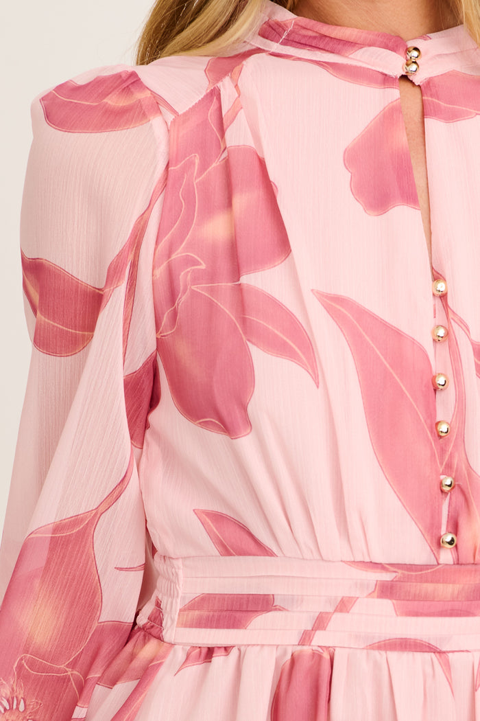 Lustre Midi Dress In Pink Floral Chiffon detail