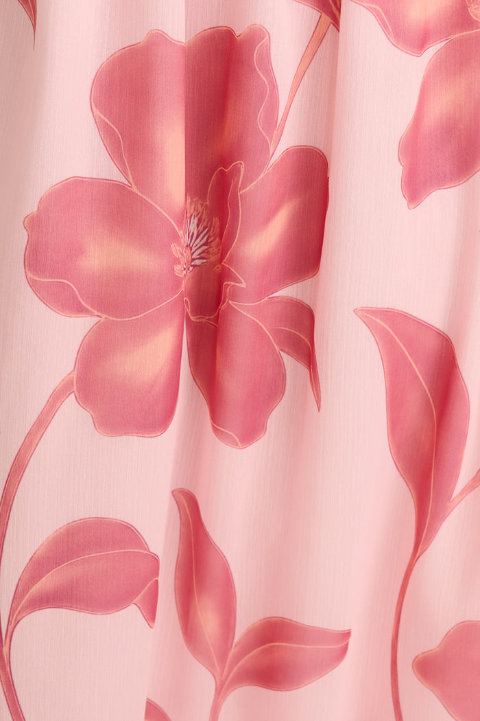 Lustre Midi Dress In Pink Floral Chiffon fabric