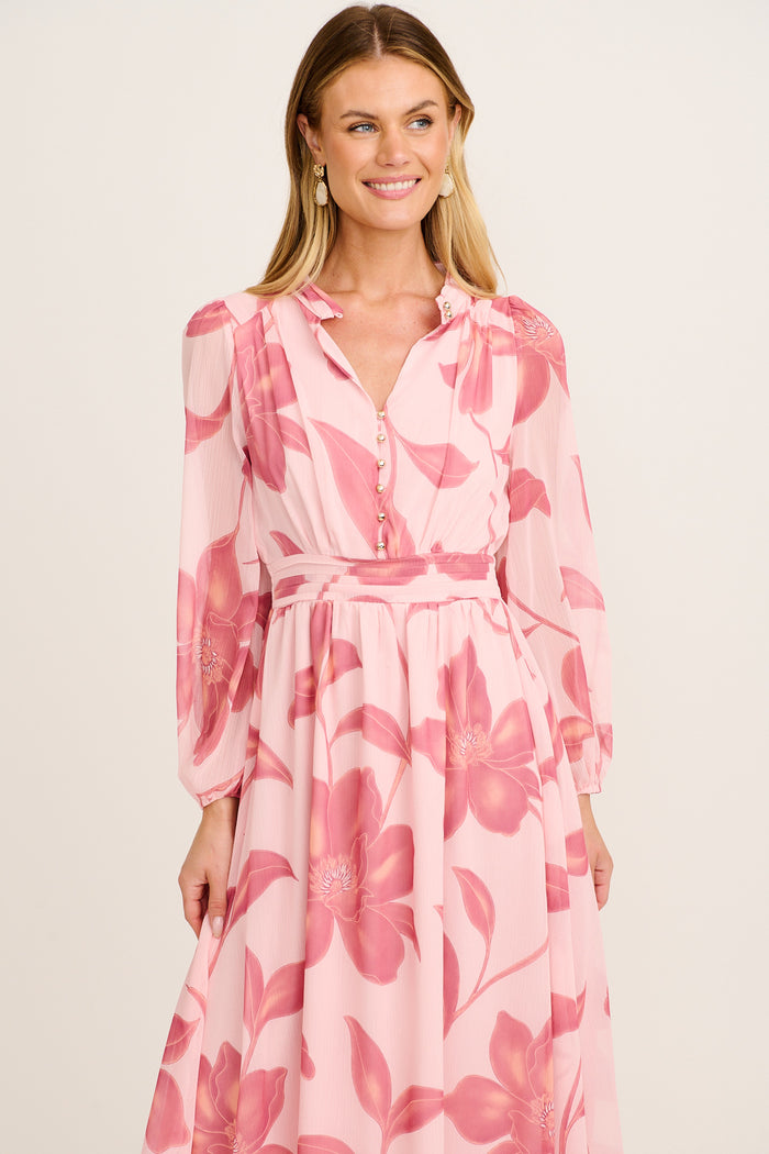 Lustre Midi Dress In Pink Floral Chiffon front