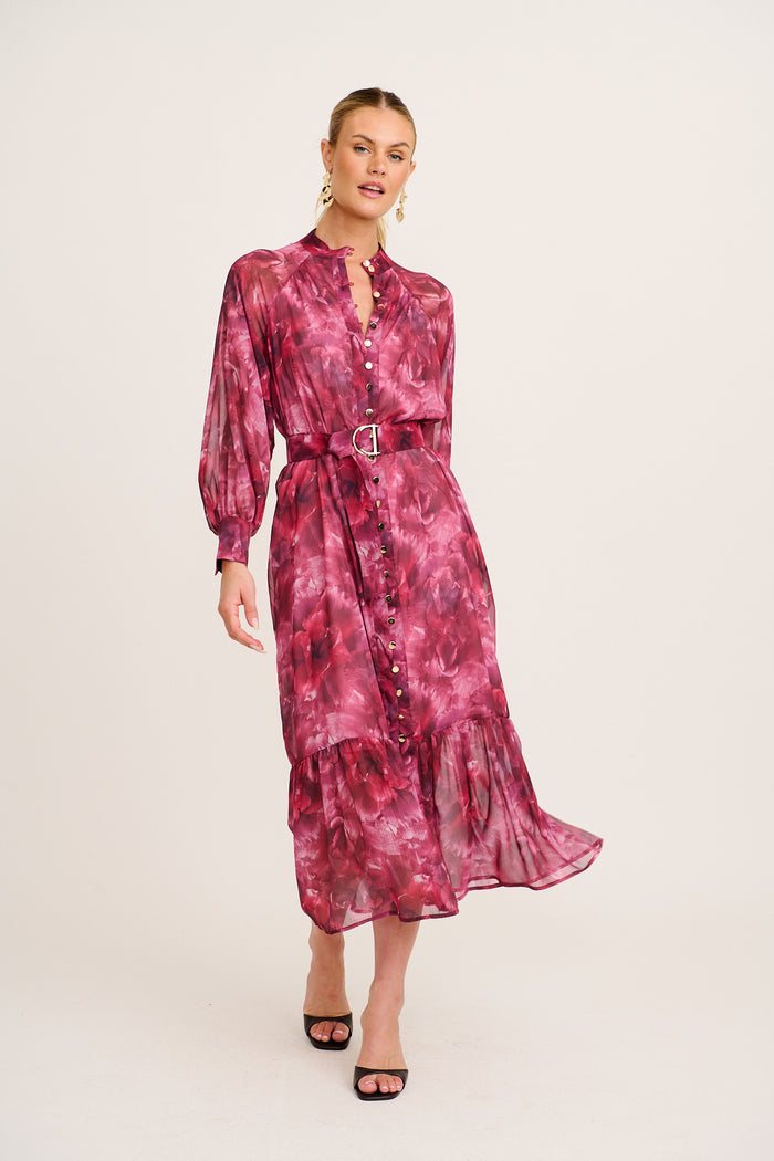Dive In Maxi Dress in Pink Floral Chiffon full length