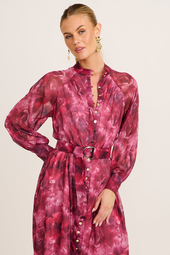 Dive In Maxi Dress in Pink Floral Chiffon front