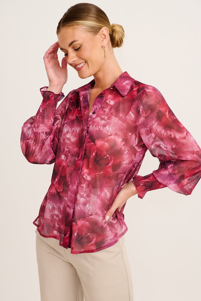 Sweet Sunkiss Shirt in Pink Floral Chiffon side