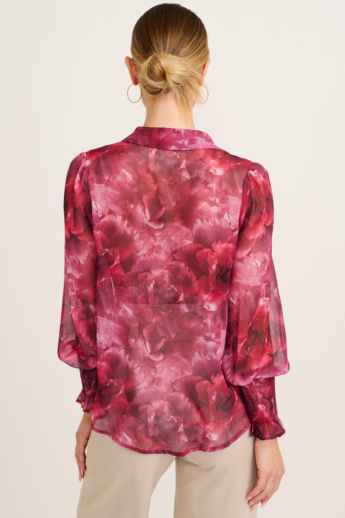 Sweet Sunkiss Shirt in Pink Floral Chiffon back