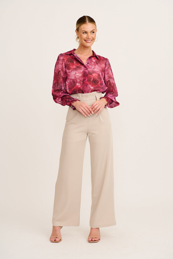 Sweet Sunkiss Shirt in Pink Floral Chiffon full length