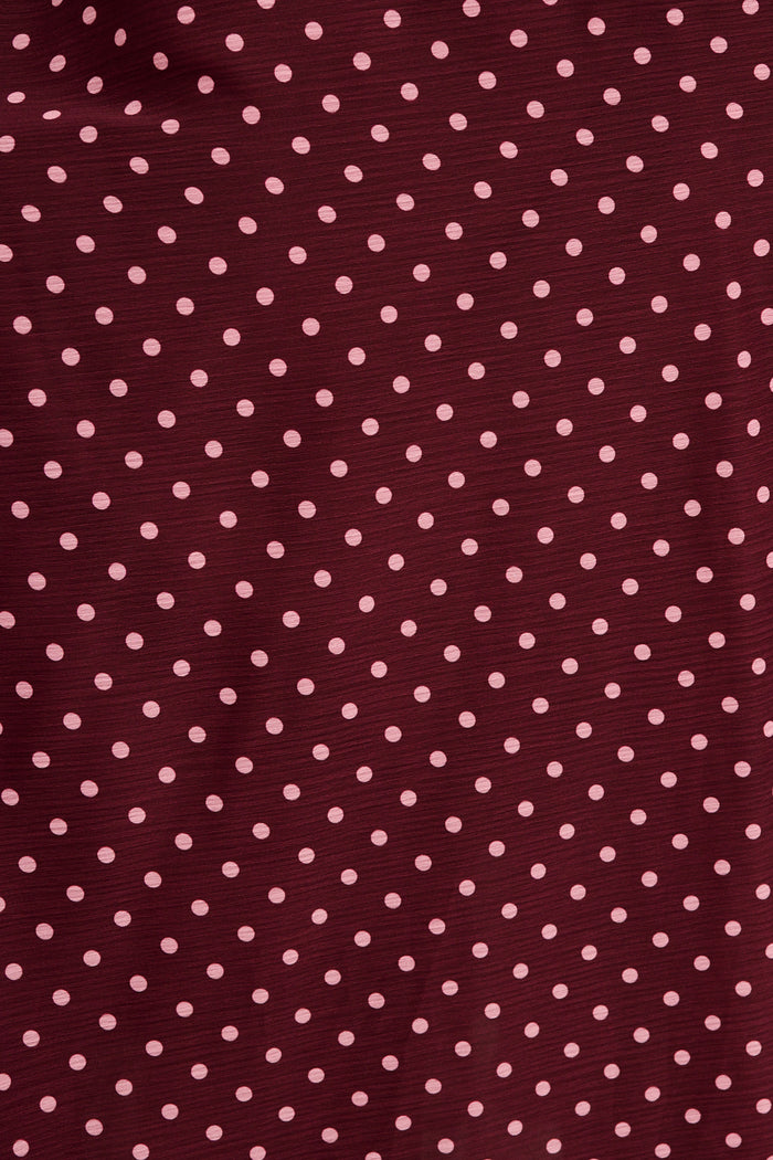 Martina Maxi Dress in Burgundy Polka Dot Chiffon fabric