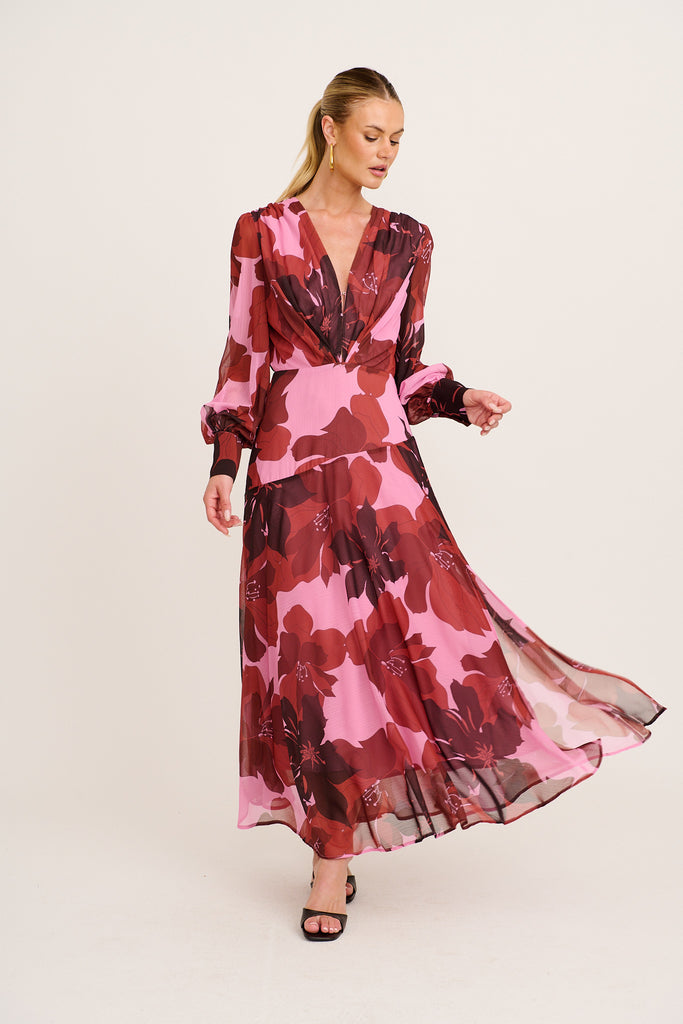 Martina Maxi Dress Pink Red Floral