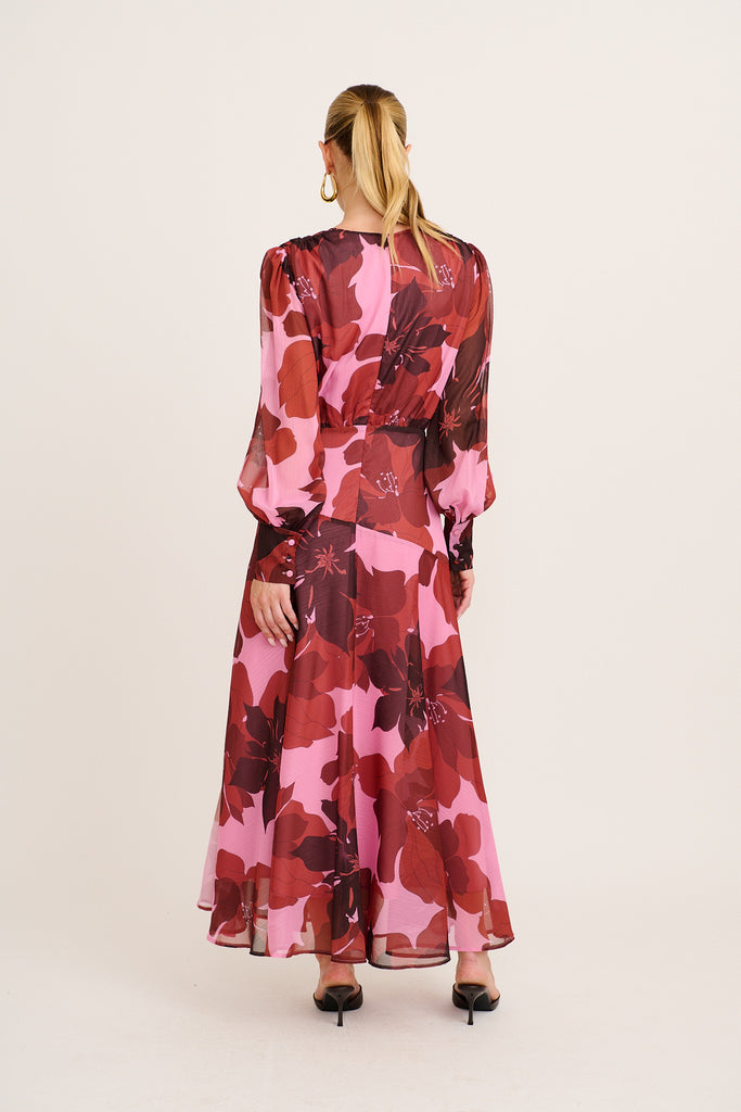long sleeve red floral maxi dress Martina Maxi Dress Pink Red Floral