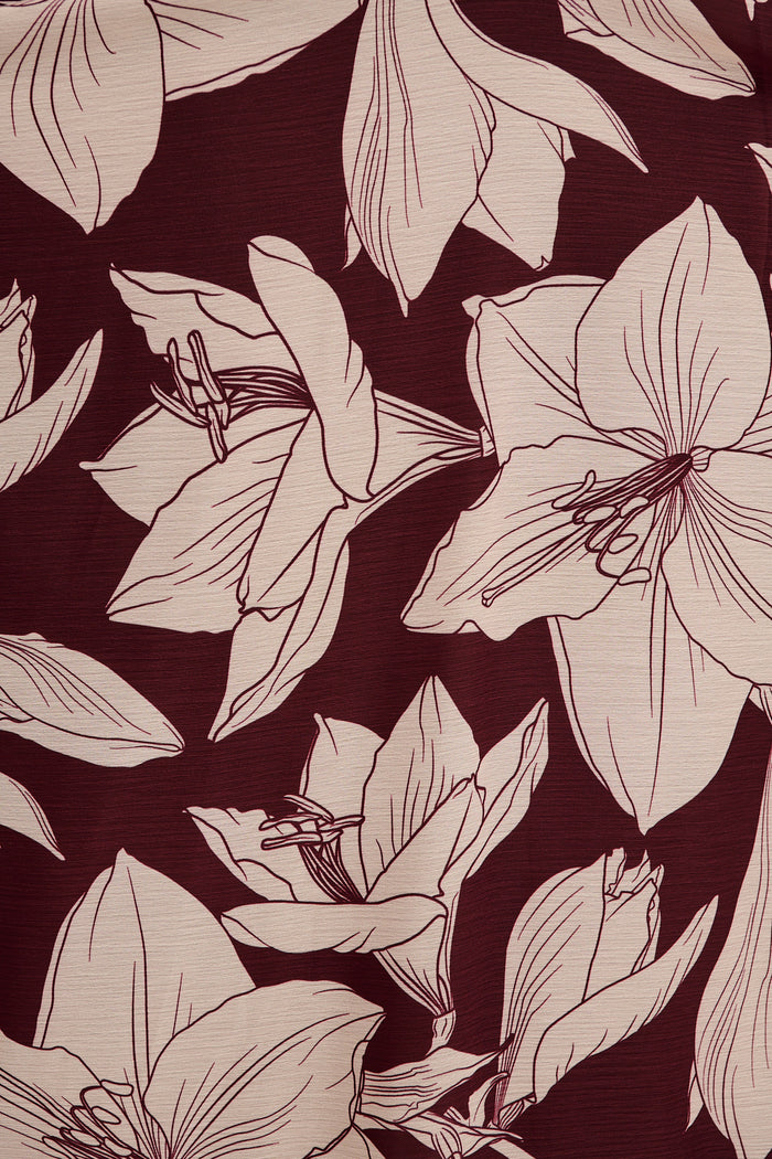 Martina Maxi Dress in Burgundy and Cream Floral Chiffon fabric
