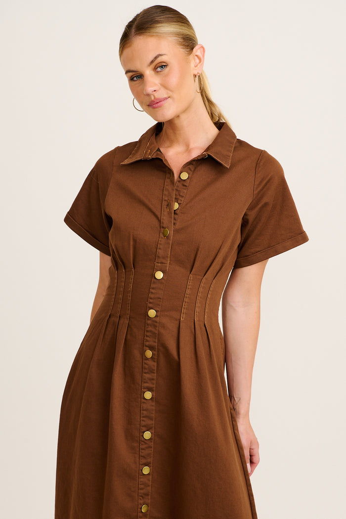 Denim Lover Maxi Dress in Chocolate Denim front