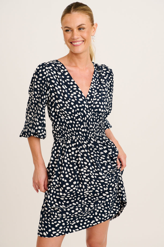 Shimmer Dress in Navy with White Speckle front