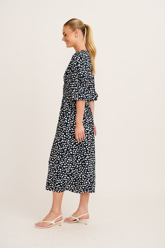 Trend Setter Midi Dress in Navy with White Speckle side