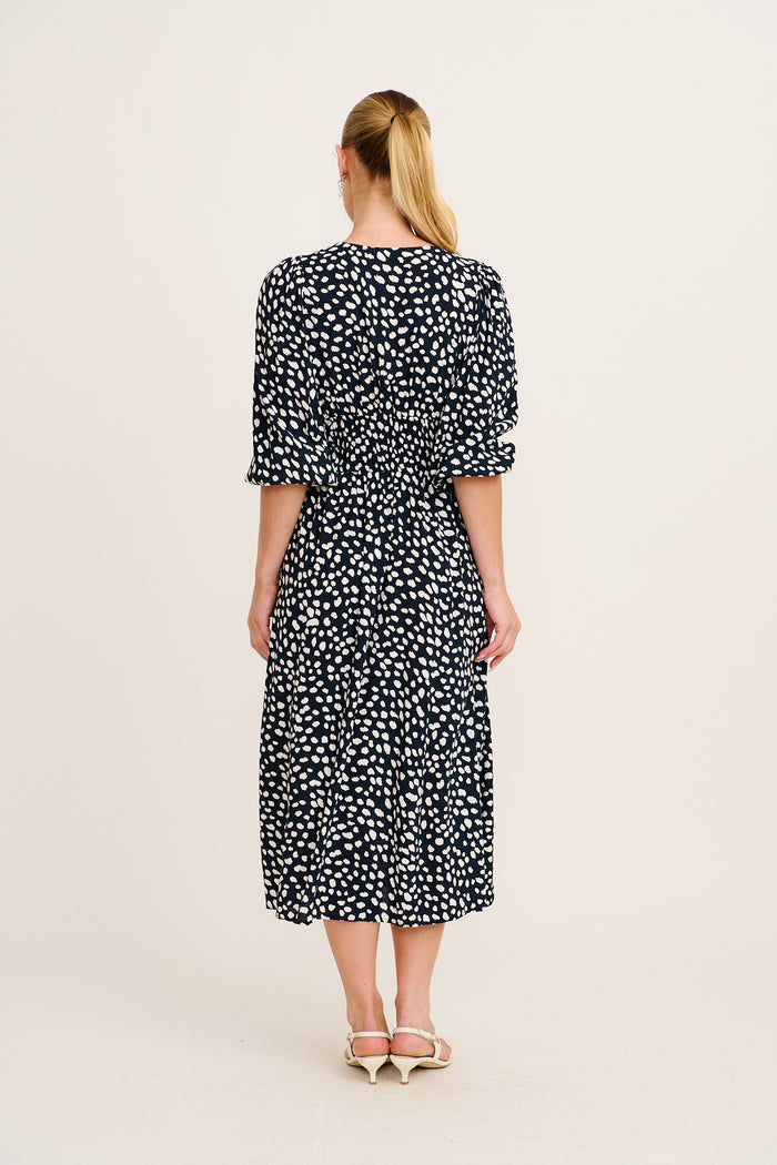 Trend Setter Midi Dress in Navy with White Speckle back