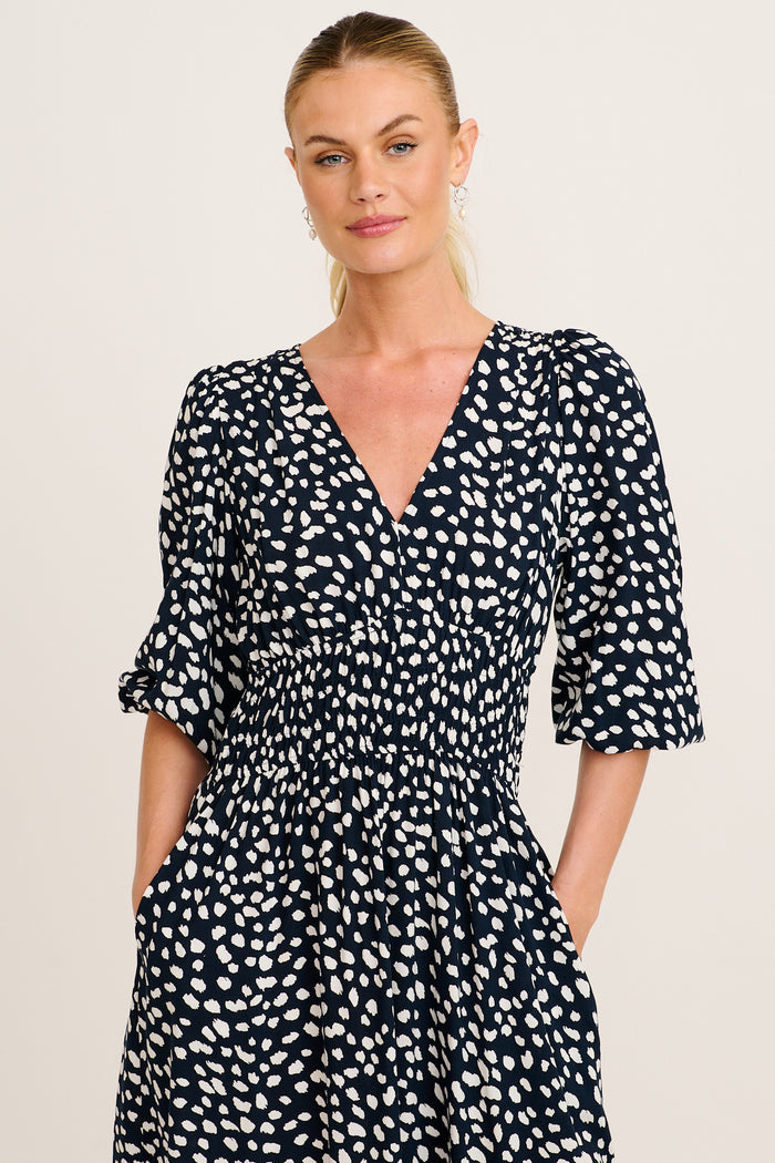 Trend Setter Midi Dress in Navy with White Speckle front