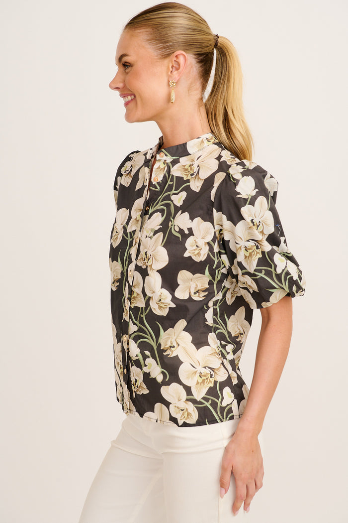 Florabelle Shirt in Green Floral Print Cotton side