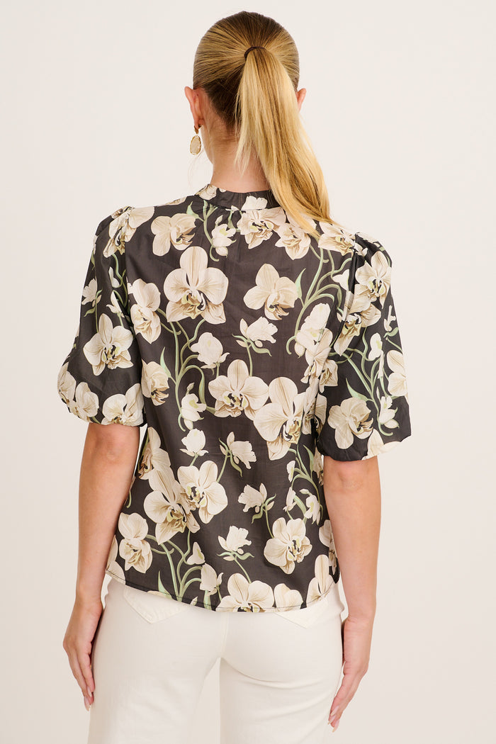 Florabelle Shirt in Green Floral Print Cotton back