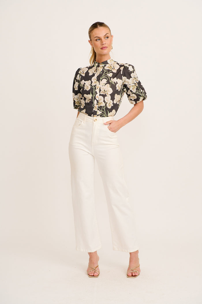 Florabelle Shirt in Green Floral Print Cotton full length