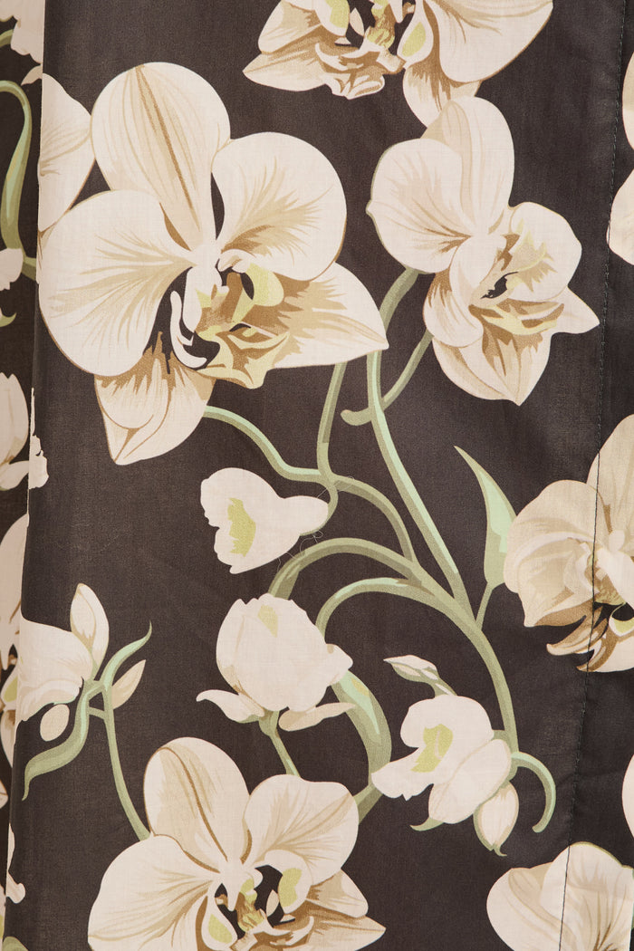 Mystery Midi Shirt Dress in Green Floral Print Cotton fabric