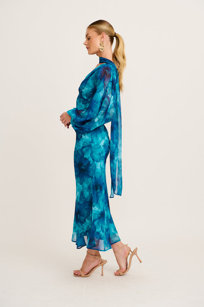 Luxe Legacy Maxi Dress in Blue Floral Chiffon side