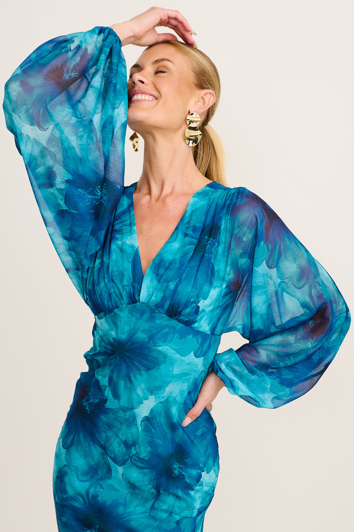 Luxe Legacy Maxi Dress in Blue Floral Chiffon front