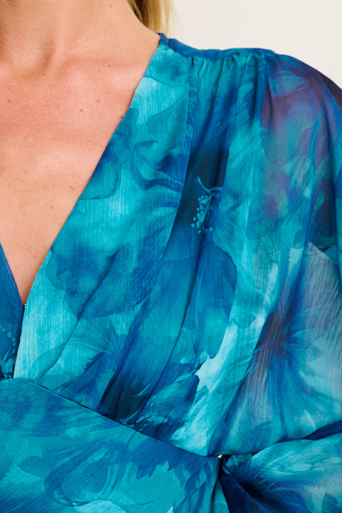 Luxe Legacy Maxi Dress in Blue Floral Chiffon detail