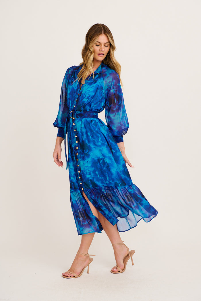 Dive In Maxi Dress in Blue Floral Chiffon side