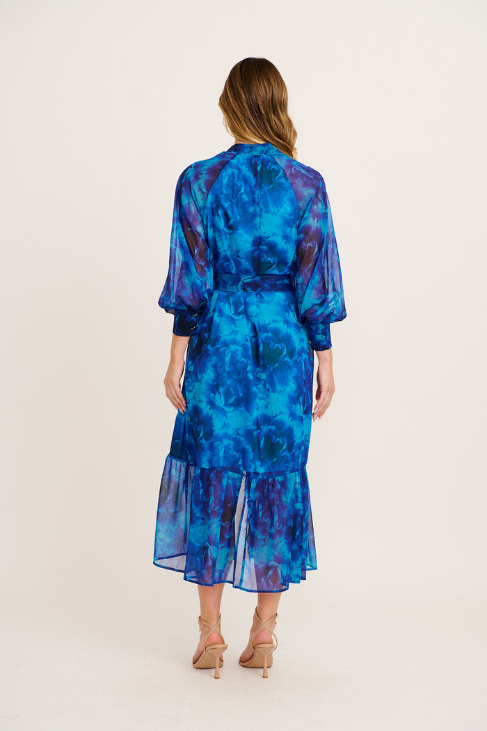 Dive In Maxi Dress in Blue Floral Chiffon back