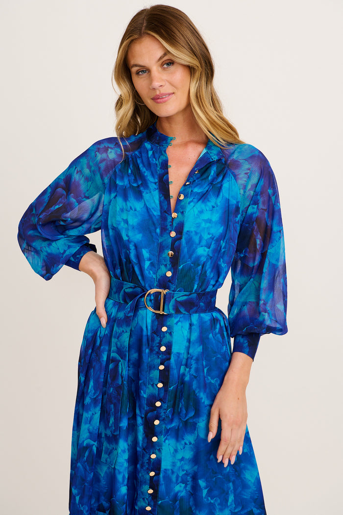 Dive In Maxi Dress in Blue Floral Chiffon front