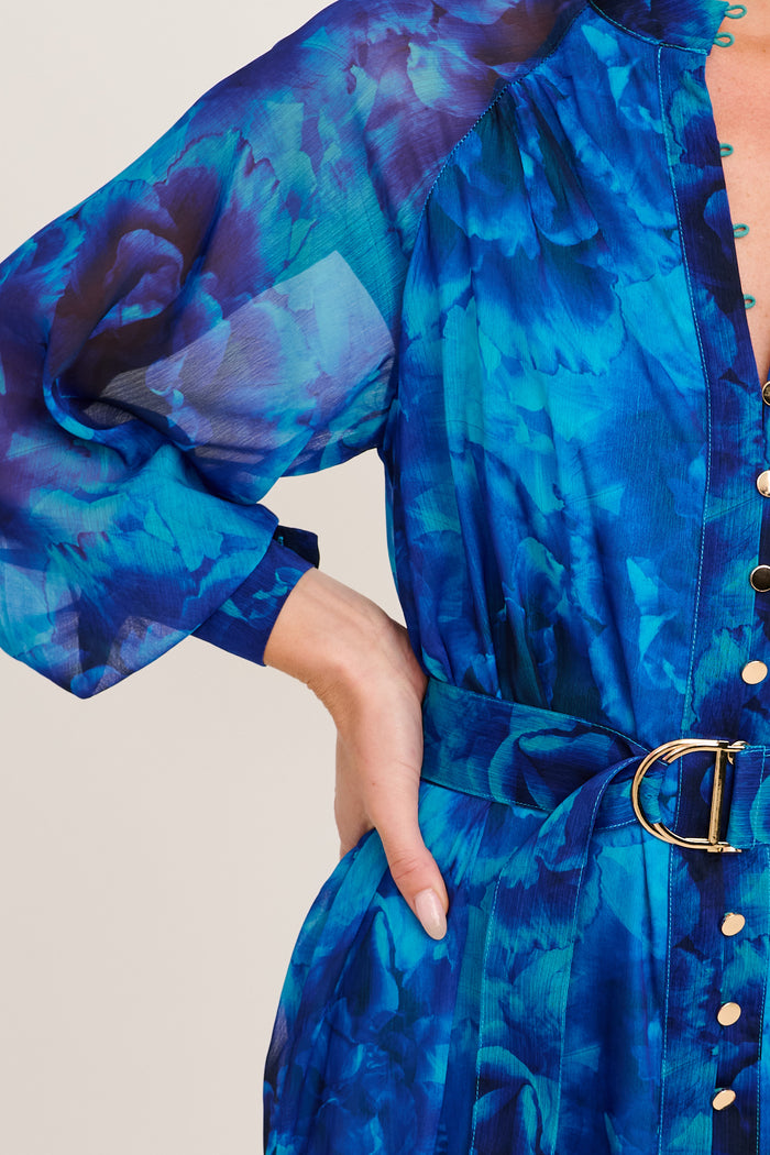 Dive In Maxi Dress in Blue Floral Chiffon detail