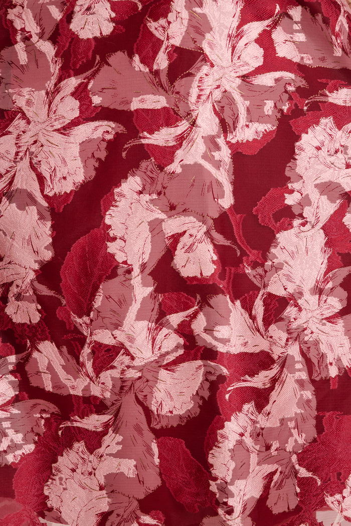 Opulence Midi Dress in Wine Floral Organza fabric