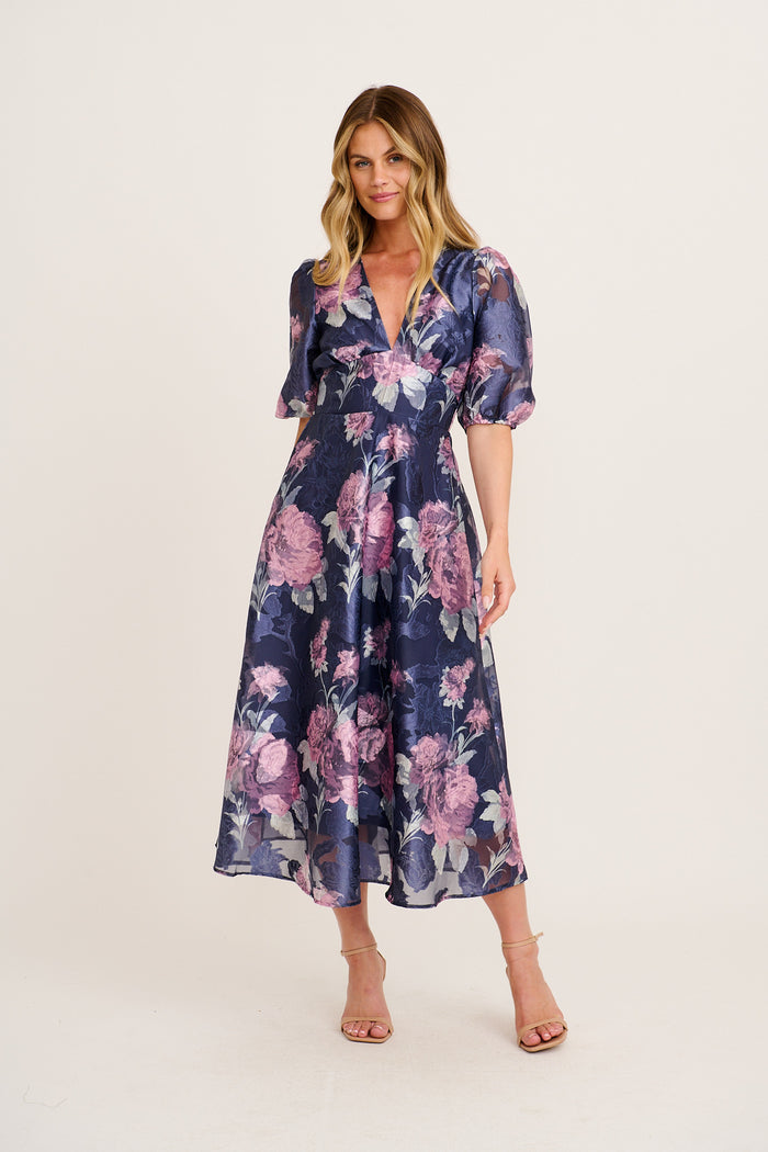 navy and pink dress Sienna Floral Embroidered Maxi Frock Frill knee length 2 side pockets Available in sizes XXS Navy Bridesmaids Dresses with Hot