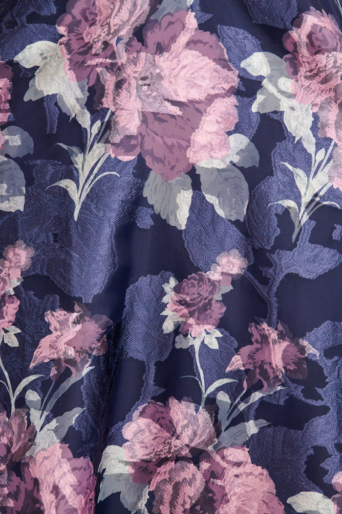 Opulence Midi Dress in Navy with Pink Floral Organza fabric