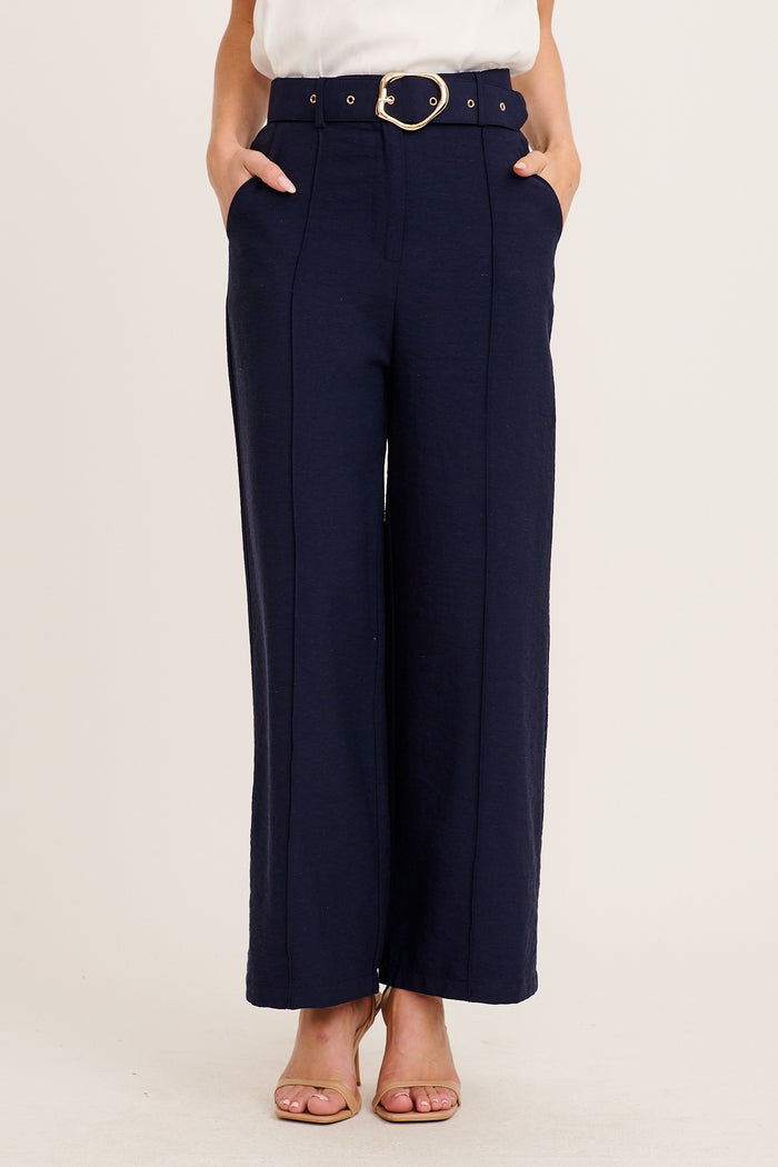 Power Dressing Pant in Navy Linen Blend front