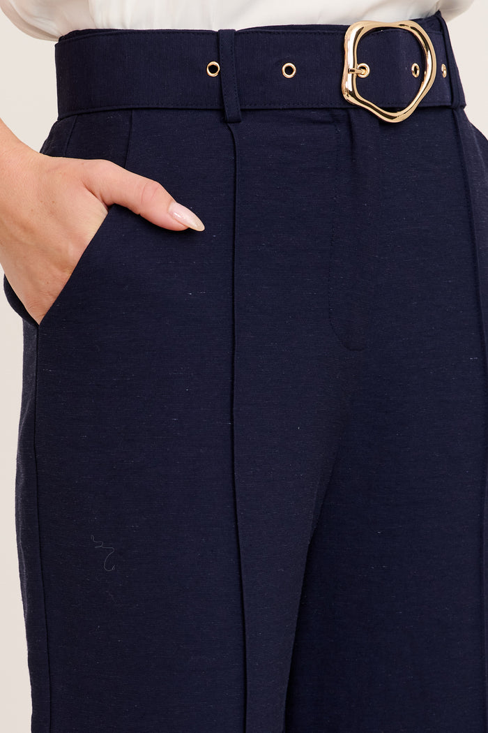Power Dressing Pant in Navy Linen Blend detail