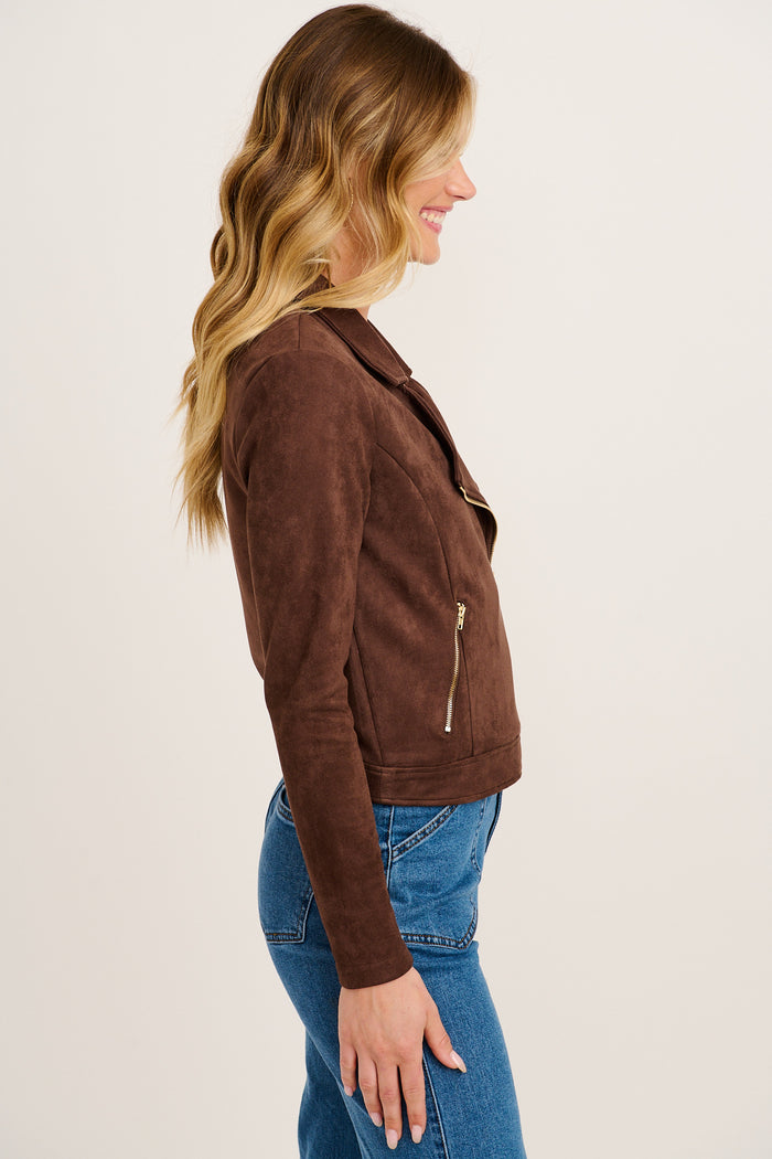 PRE ORDER Zodiac Jacket in Chocolate Suedette side