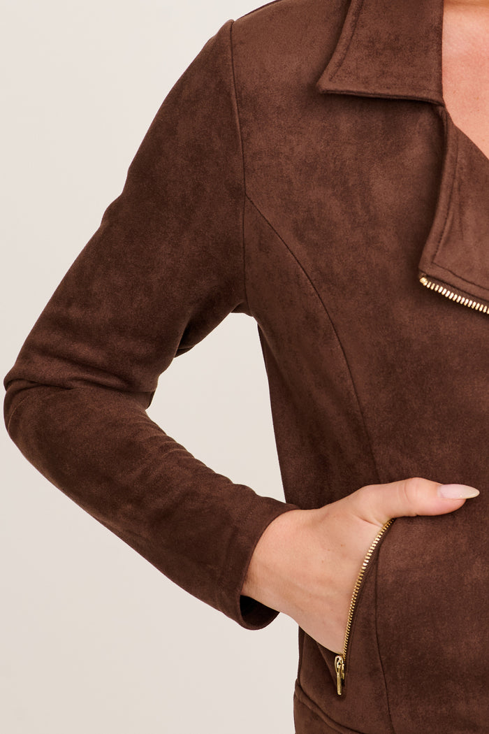 PRE ORDER Zodiac Jacket in Chocolate Suedette detail