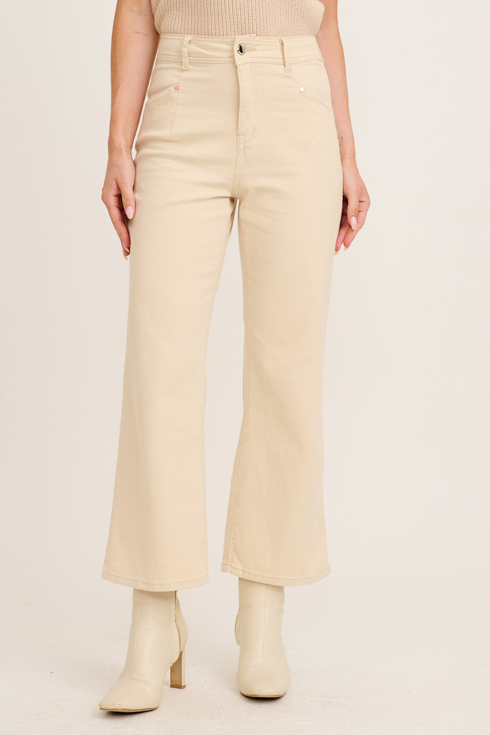 Nimes High Rise Wide Leg Jean In Sand Denim front