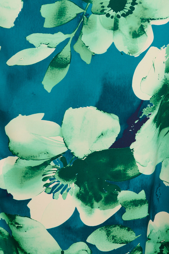 Elevation Maxi Shirt Dress in Emerald Floral Satin fabric