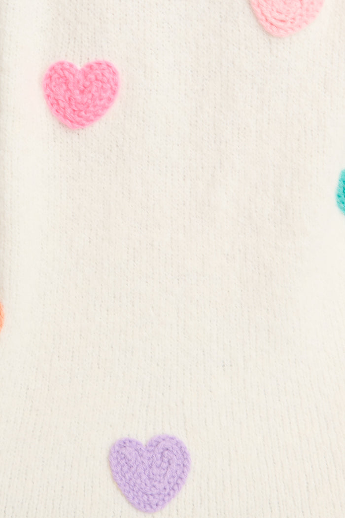 Queen Of Hearts Knit in Cream with Multi Hearts Wool Blend fabric