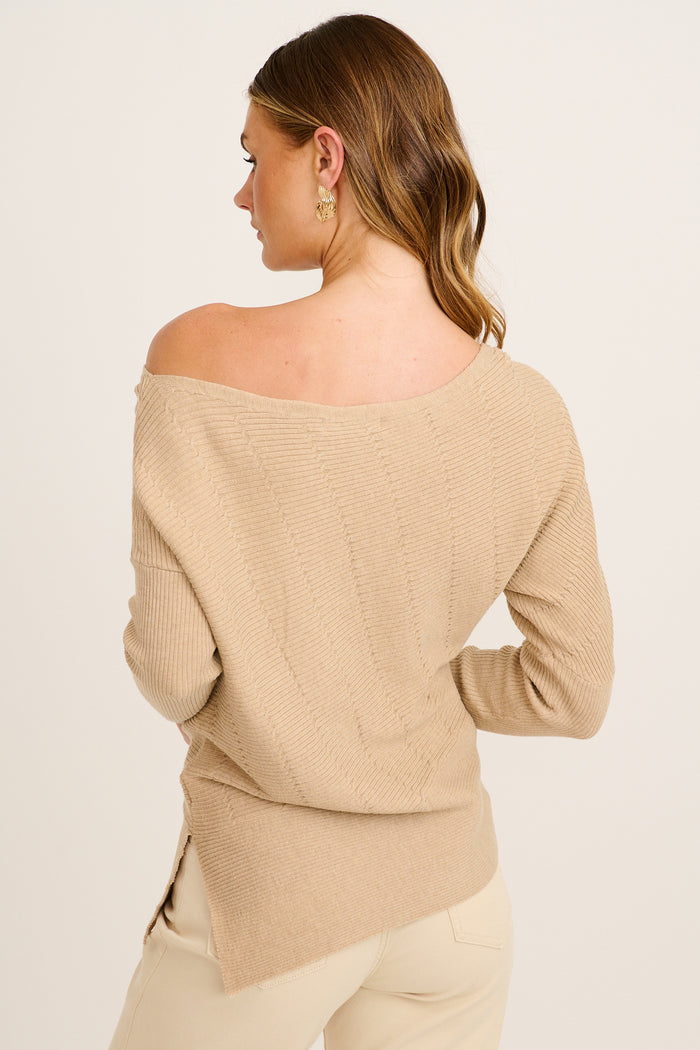 Cloud One Shoulder Knit in Oatmeal Wool Blend back