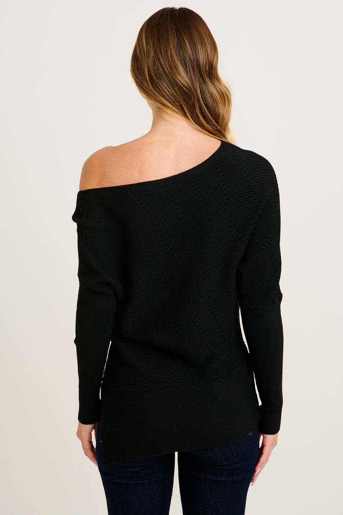 Cloud One Shoulder Knit In Black Wool Blend back