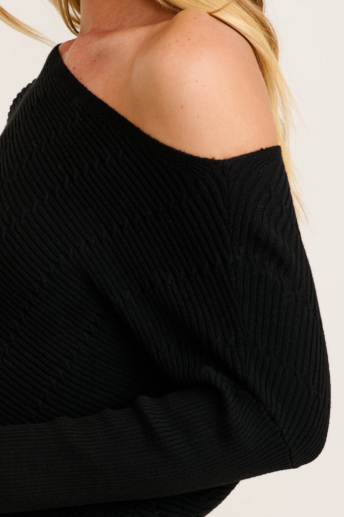 Cloud One Shoulder Knit In Black Wool Blend detail