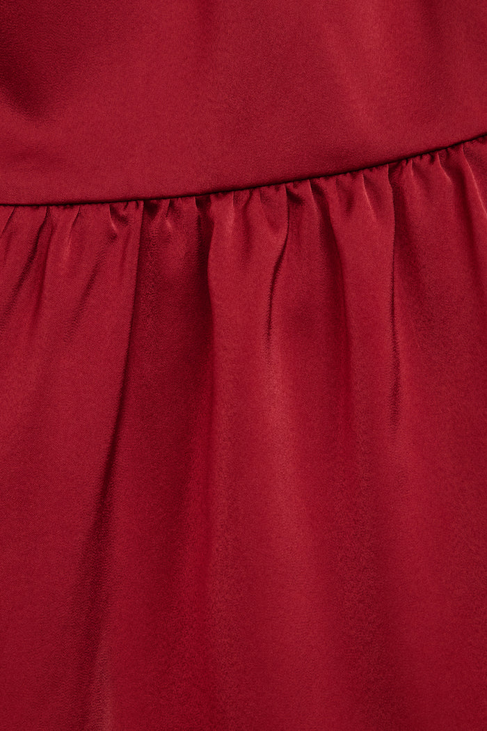 Evening Shine Shirt Dress in Wine Satin fabric