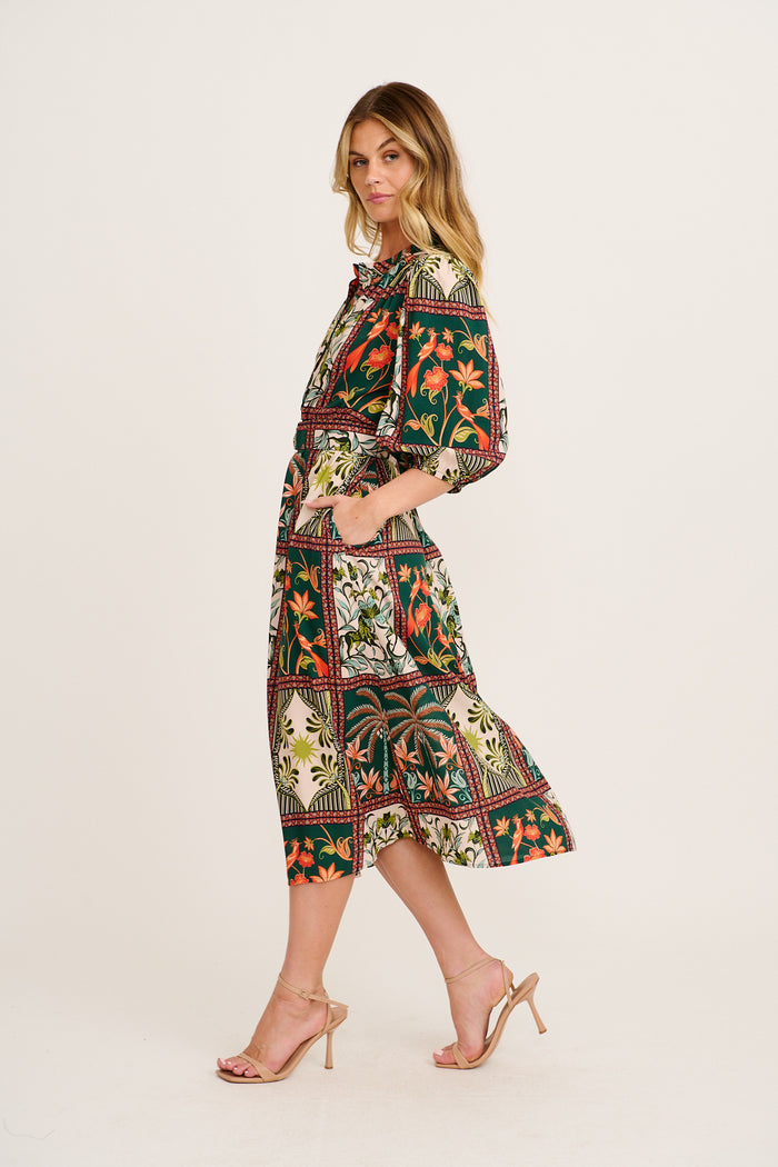 Wildflower Tiles Midi Shirt Dress in Green Tile Print side