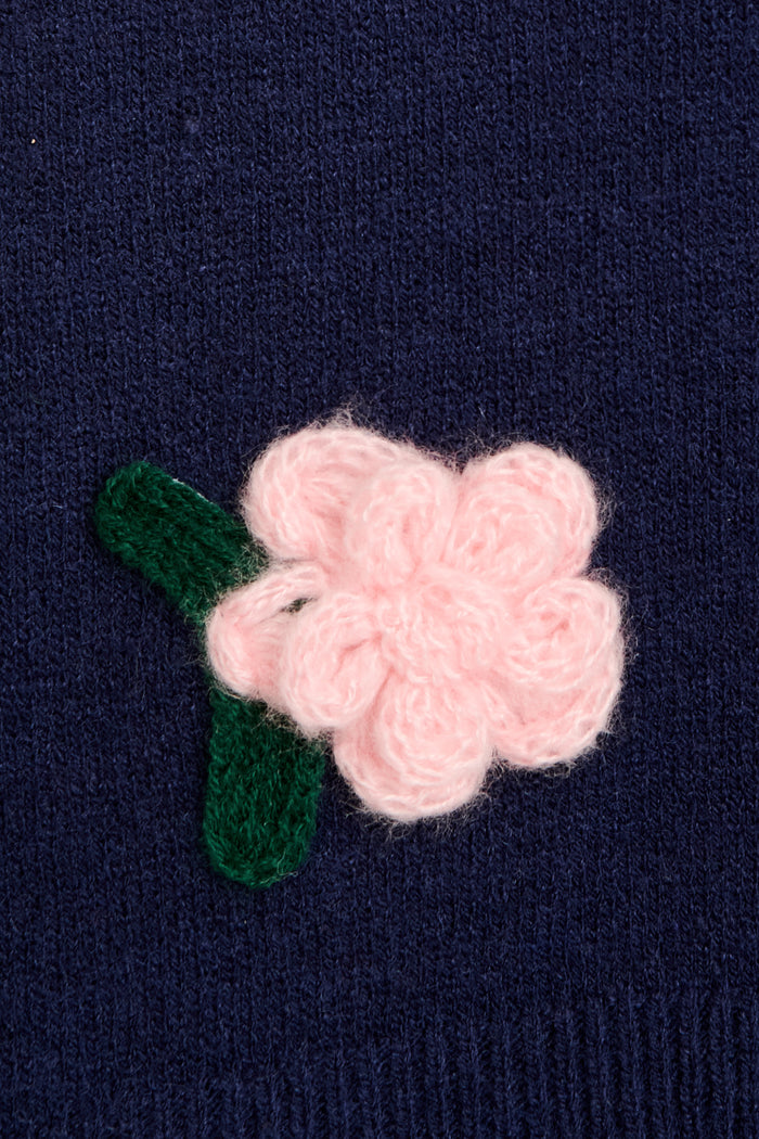 Fuzzy Feeling Knit Cardigan in Navy with Pink Flower fabric
