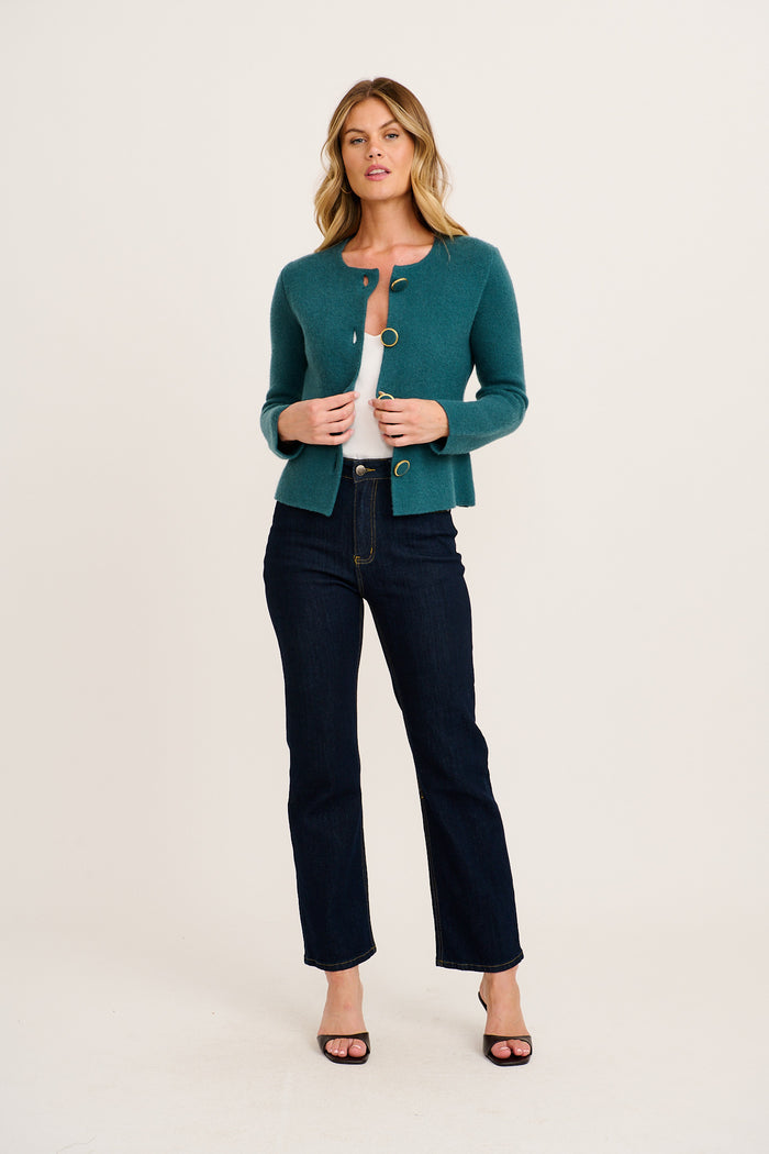 Standout Knit Cardigan in Teal full length