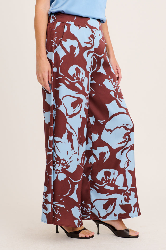 Groovy Pant in Chocolate with Blue Print side